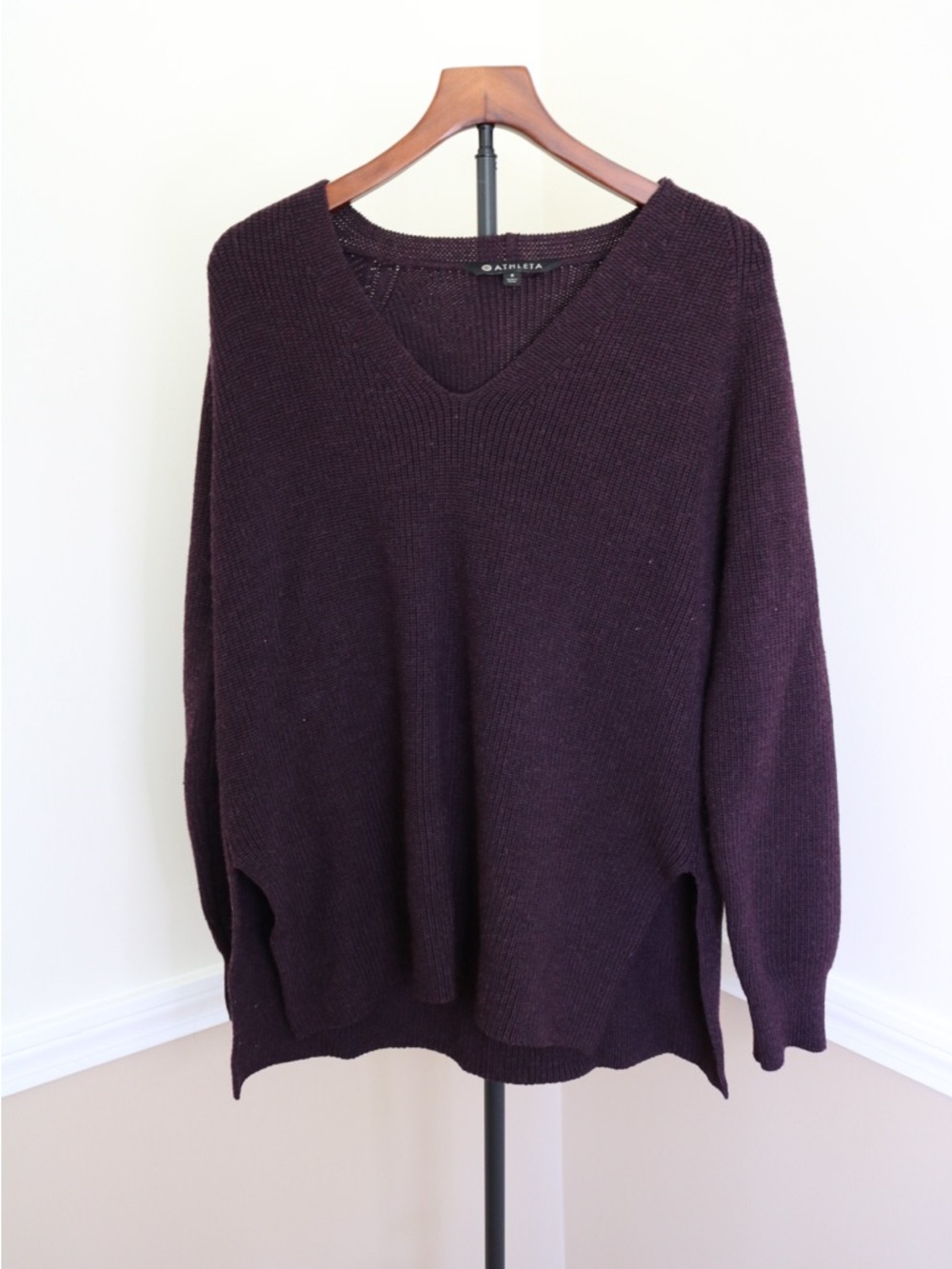 Athleta Deep Plum V-Neck Lightweight Knit Sweater